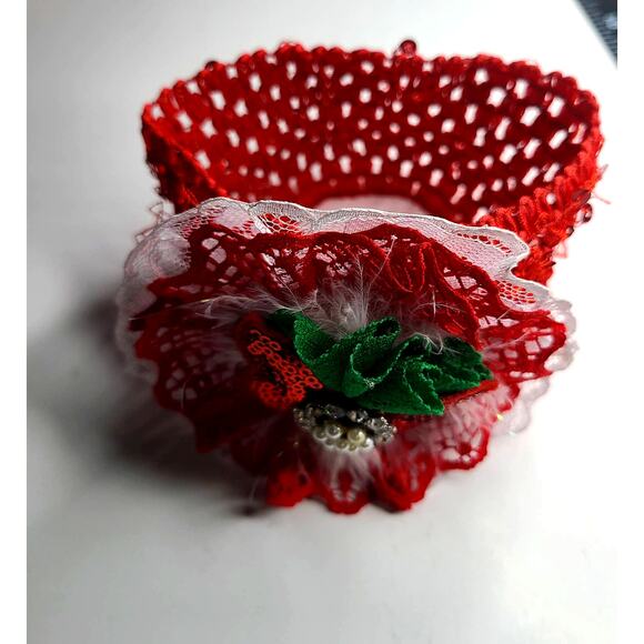 Baby Girl Toddler Christmas Headband Oversize Lace & Rhinestones Bow Red White - Picture 3 of 6